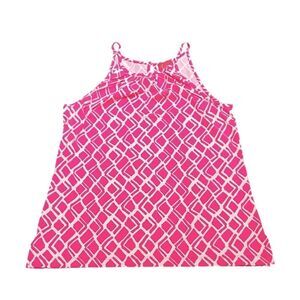 Britt Pink and White Sleeveless Geometric Print Halter Top, Size L